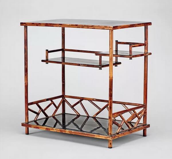 近代 湘妃竹黑漆面茶棚