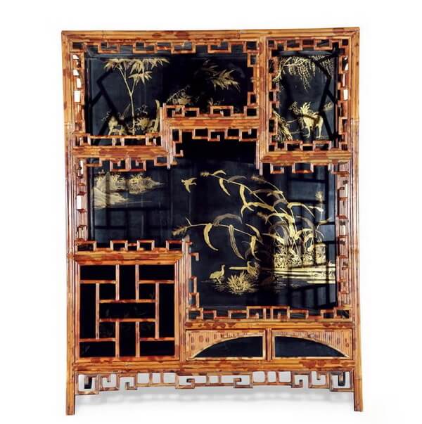 湘妃竹描金芦雁图茶棚