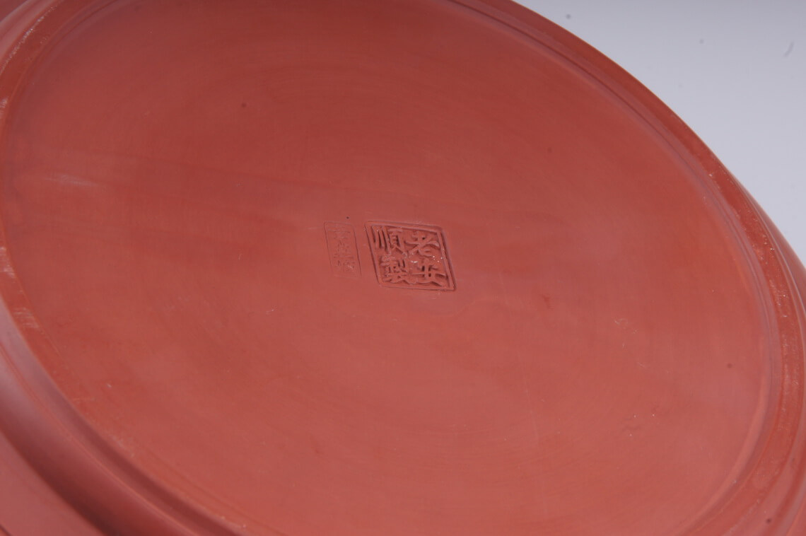 潮州老安顺手拉朱泥扁鼓形茶盘